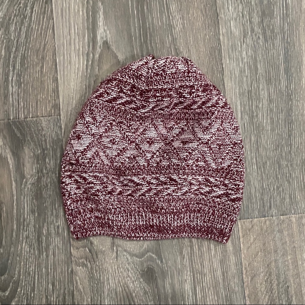 White and Red Fairisle Beanie